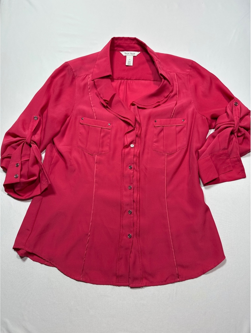 WHBM Pink Button-Up Blouse with Tie Sleeves - Size 12